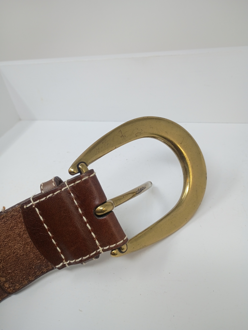 Michaels Kors Brown Leather Belt, Brass Buckle with Stud Accents - Picture 10 of 13